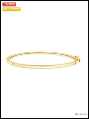7" Oval Bangle Bracelet 925 Sterling Silver 14K Yellow Gold Plated